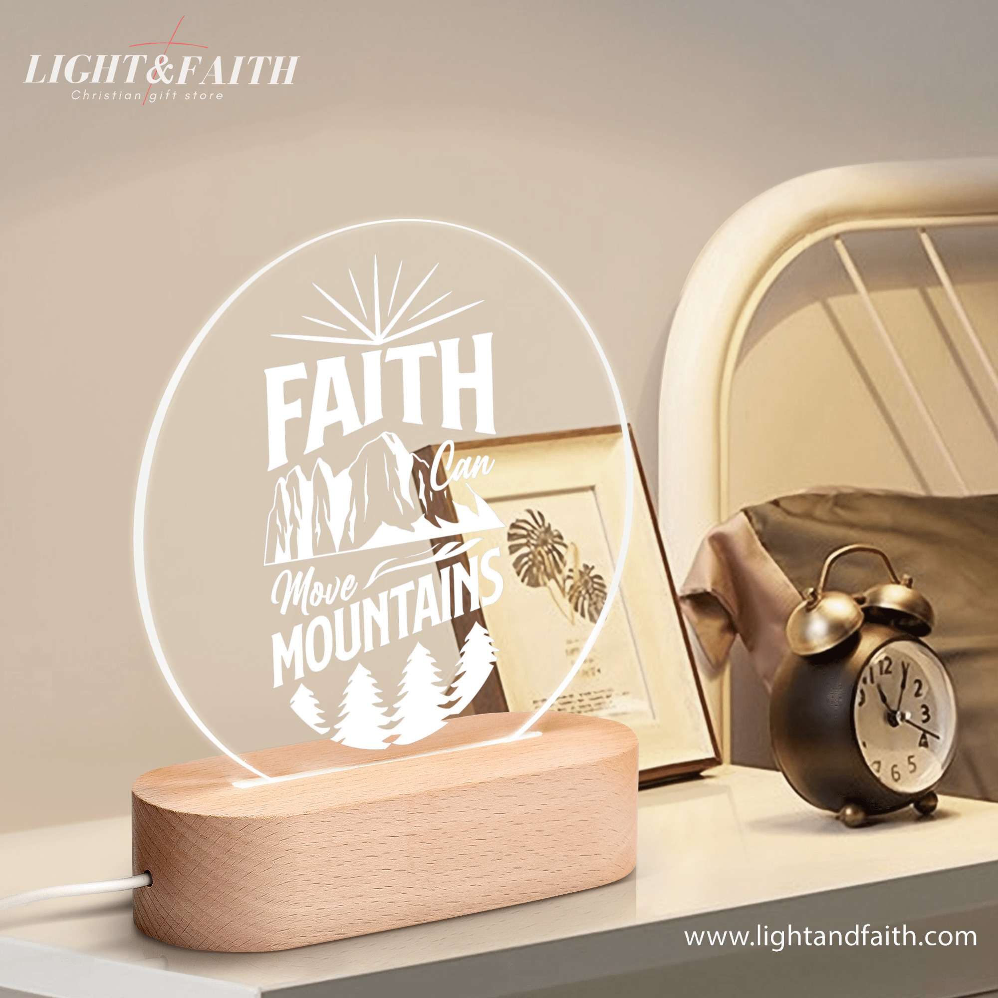 Faith Can Move Moutains LED Light, Christian Bible Verse Lamp, Inspirational Acrylic Night Light, Religious Home Decor, Faith Gift for Believers. NLLAF34